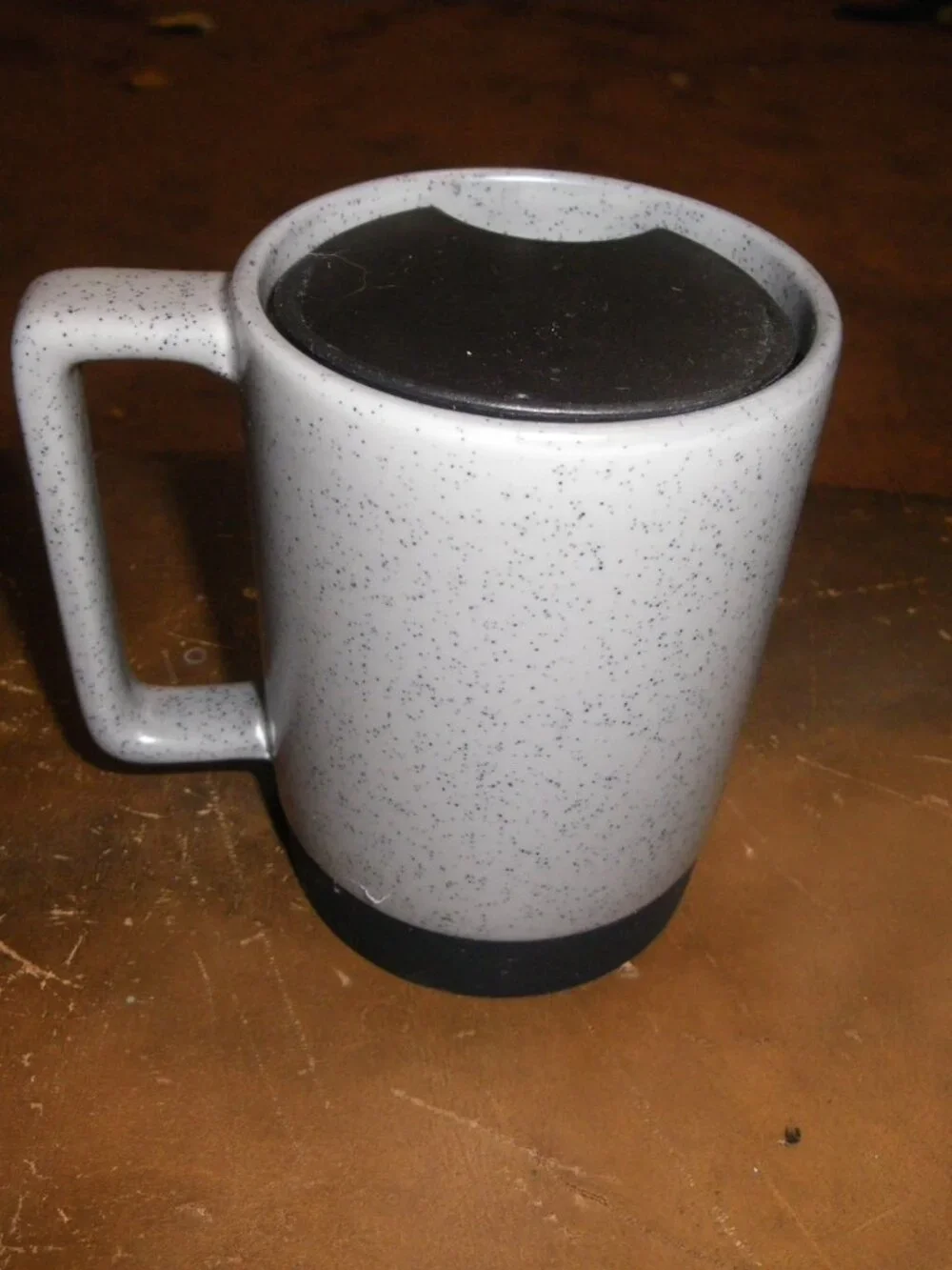 2021 Starbucks Gray Speckle Ceramic Travel Coffee Mug Black Rubber Bottom 14oz